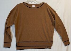 Nordstrom Rack Women's Brown Black Tipped Crewneck Sweater Pull Over Medium
